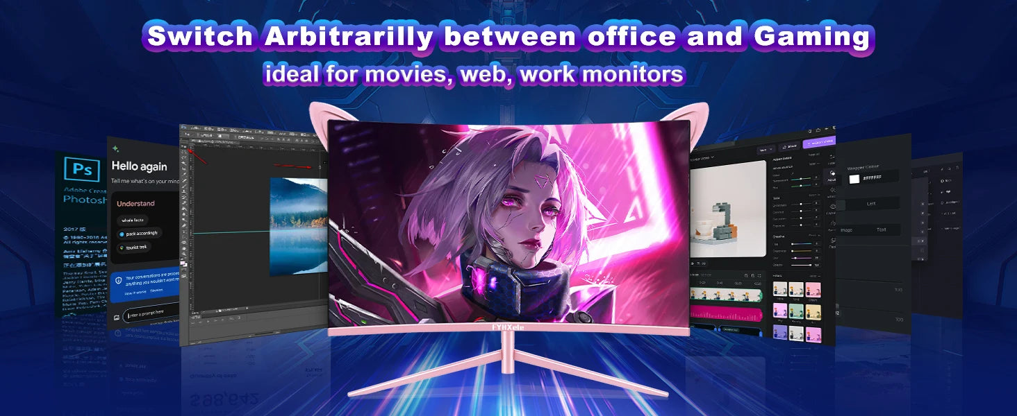 Moniteur rose incurvé de 27 pouces QHD 165hz 1800R, écran de jeu HDR10, écran de bureau à synchronisation libre, 1ms GTG avec haut-parleurs, inclinaison réglable