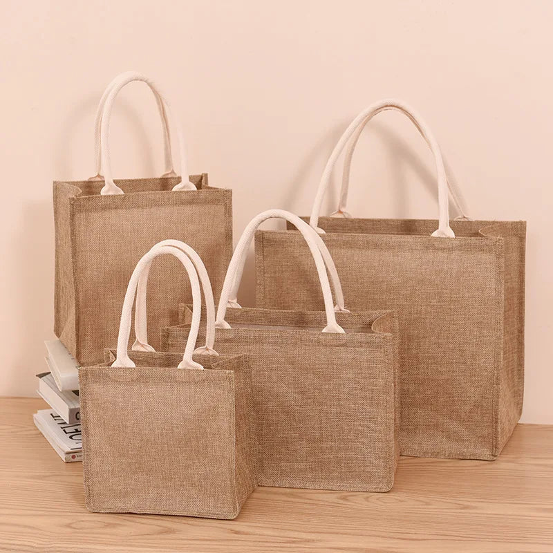 Sac à main en jute de coton peint à la main, sac en chanvre, sac en lin, sac à provisions, sac recouvert de film, sac à main imperméable