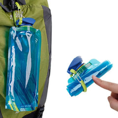 Bouteille d'eau de voyage pliable et réutilisable, en plastique, souple, avec mousqueton