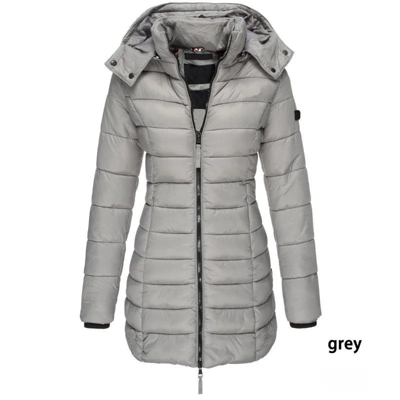 Veste d'hiver en coton pour femme, couleur unie, coupe ajustée, chaude, solide, à capuche, vêtements pour femmes, nouvelle collection