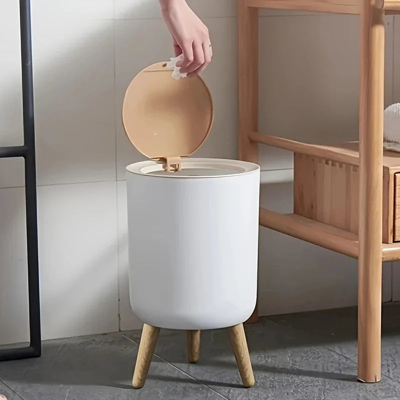 Poubelle ronde avec couvercle, poubelle blanche avec pied, corbeille à papier, poubelle pour chambre, cuisine, bureau, salon