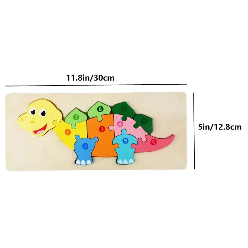 Puzzles en bois pour enfants, puzzle de chiffres, puzzles de dinosaures et animaux, trafic, jouets de puzzle de personnages pour garçon et fille, cadeau idéal, 1-6