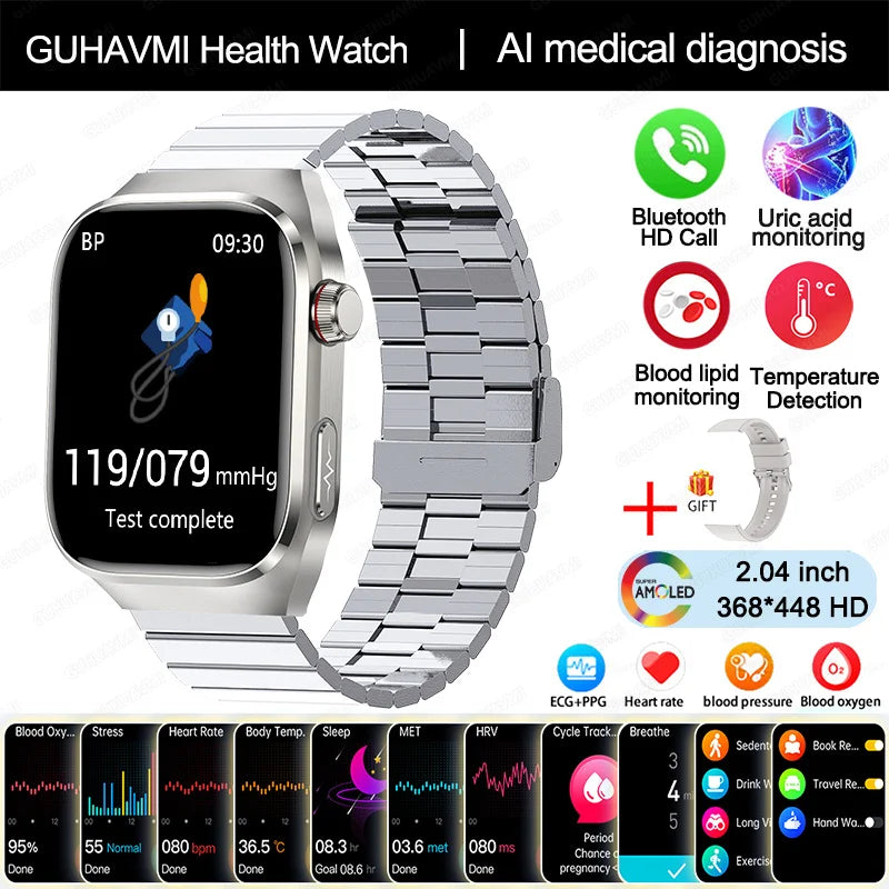 2025 nouvelle montre intelligente ECG femmes BT appel fréquence cardiaque lipides sanguins acide uricique moniteur de santé montres AI voix 650mAh sport Smartwatch
