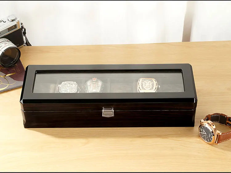 Boîtes à Montres en Bois Noir à 6 Fentes pour Homme, Présentoir de Magasin, Pratique, Rangement de Bijoux