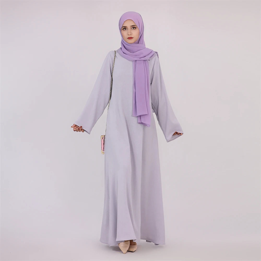 Noir blanc rose solide dubaï modeste sous Robe Abaya Islam caftan musulman avec poches robes pour femmes Robe Femme Musulmane