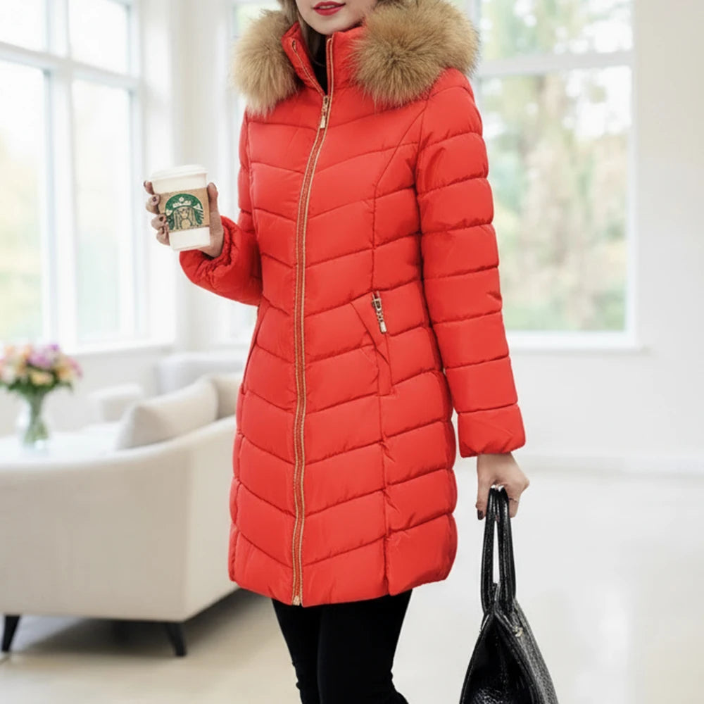 Manteaux d'hiver pour femmes, veste longue matelassée tendance, capuche en fausse fourrure détachable, manches longues, fermeture éclair sur le devant, temps froid, 2025