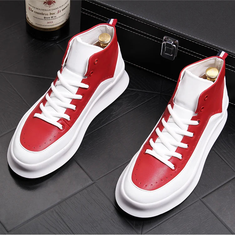 Marque designer hommes bottes rouge blanc chaussures en cuir de vache beaux appartements chaussure plate-forme botte cheville botas masculinas chaussures homme