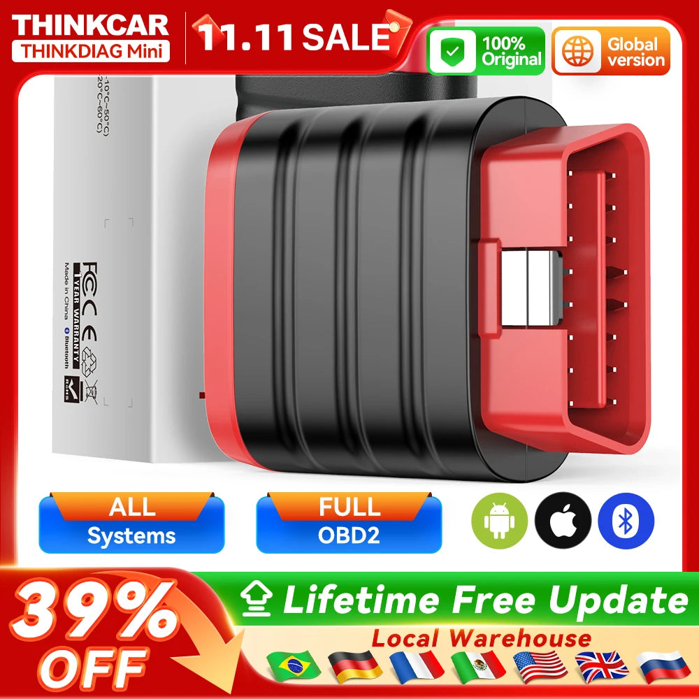 THINKCAR THINKDIAG MINI Auto OBD2 Bluetooth Scanner Full System Diagnostic Tool for All Cars - Free Lifetime Car Diagnostic Scan Tool