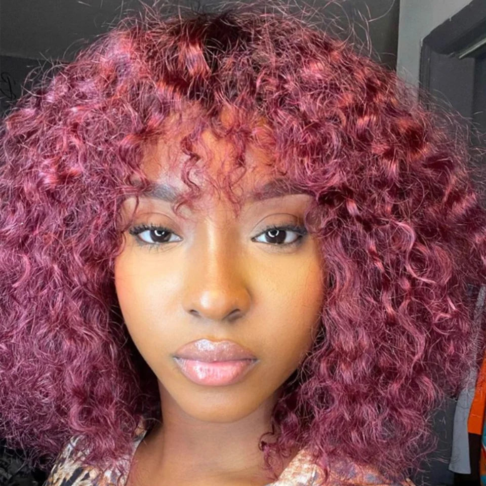 Perruques de cheveux humains Pixie Cut Bob avec frange pour femme, perruque pleine machine bouclée, surbrillance, couleur blond miel, court, caution