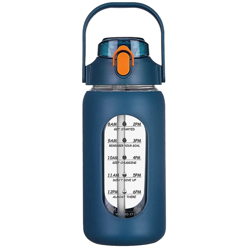 Bouteilles d'eau en verre de 1000ML avec paille, bouteille en verre avec manchon en Silicone et marqueur de temps, pour salle de sport, Camping, maison et bureau