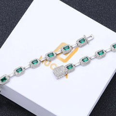 ESEllEM-Bracelet en Émeraude Glacée pour Femme, Bijoux à la Mode, Diamants, Coupe Coussin, Or Blanc, Incrusté Vert, Baguette Zcomprend