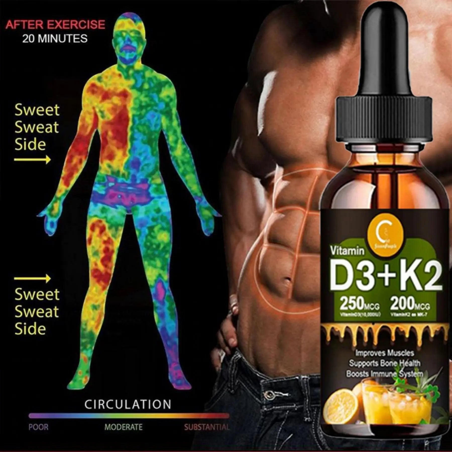 Vitamine liquide D3K2 pour une amélioration cardiaque et immunitaire saine, gouttes de vitamine K2D3