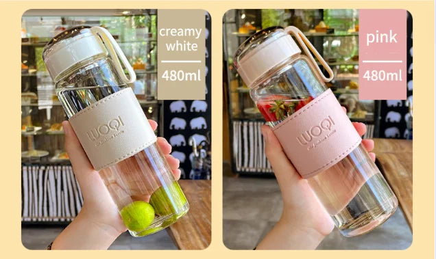 Bouteille en verre Portable de 340ML et 480ML, mignonne, résistante à la chaleur, pour boire de l'eau froide, du jus de thé, avec couvercle à vis, filet filtrant facile à transporter