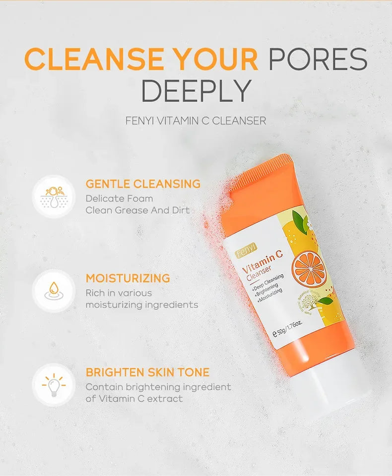 Nettoyant pour le visage à la vitamine C, nettoyage en profondeur, hydratant, élimination des points noirs, soins de la peau, mousse de lavage du visage, soins pour la peau