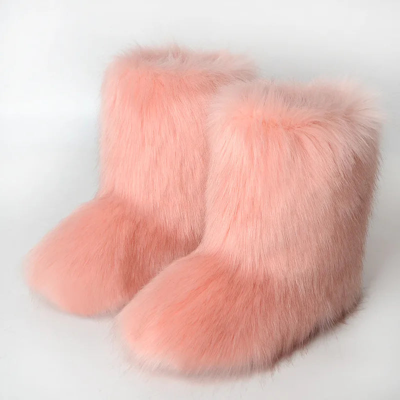 Bottes de neige d'hiver pour femmes en plein air de luxe fourrure fausse fourrure de renard bottes femme en peluche chaud plate-forme chaussures nouvelle mode Bottes grande taille 46