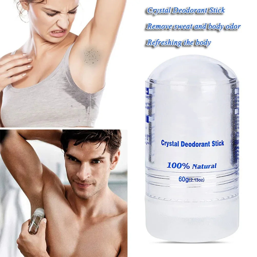 Bâton déodorant en cristal pour hommes et femmes, 60g, dissolvant d'odeurs pour le corps, les aisselles, anti-transpirant naturel