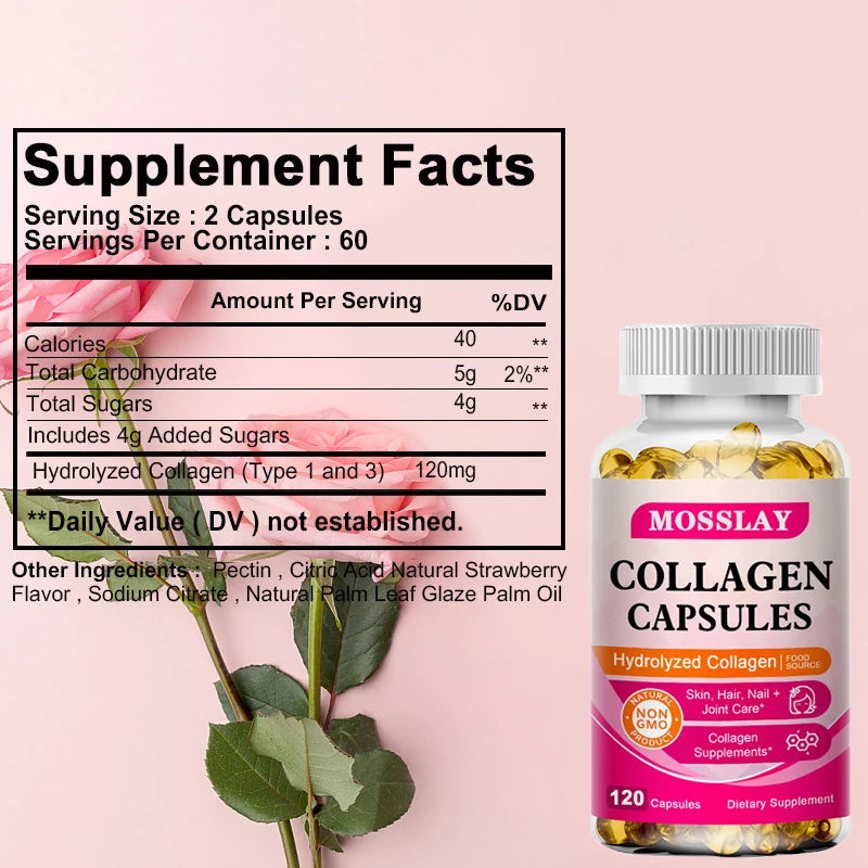 Capsules de collagène avec acide hyaluronique et complexe de vitamine C, supplément de blanchiment de la peau
