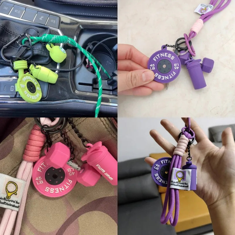 Porte-clés plaques d'haltères détachables, tasses d'eau, Simulation d'haltères, pendentif créatif de la série Dopamine Fitness