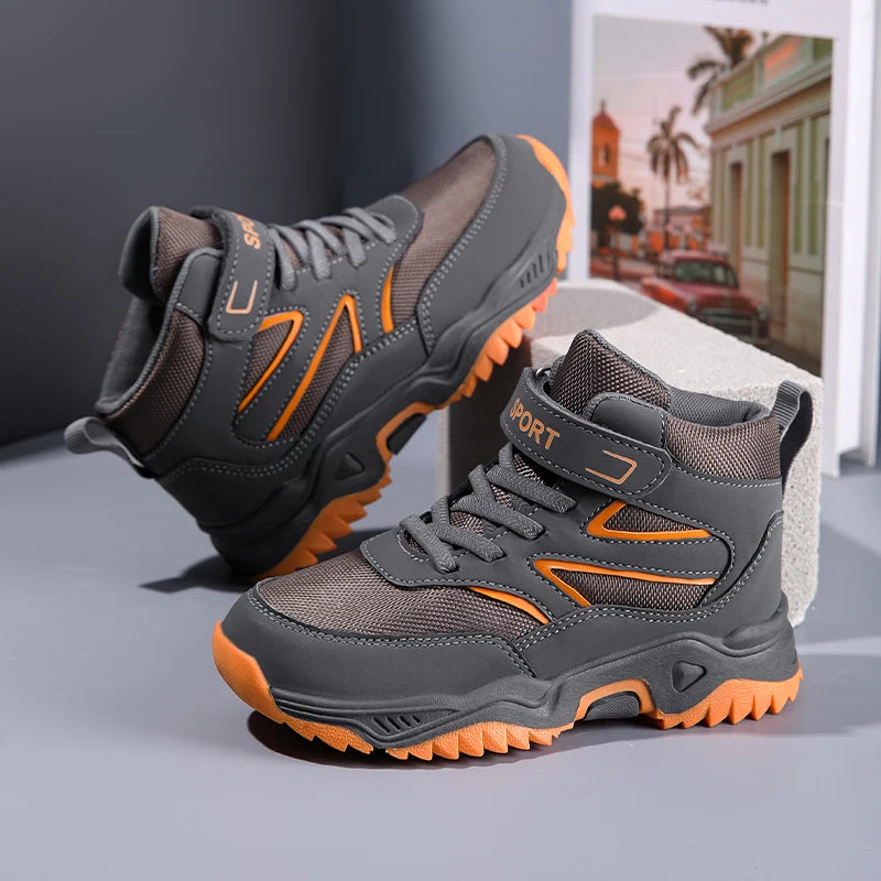 Chaussures de sport antidérapantes en cuir pour enfants, baskets de course respirantes, noires, à la mode, de randonnée, taille 29-40, nouvelle collection