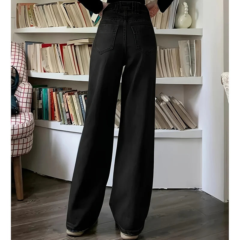 Jean taille haute pour femme, streetwear, designer, jambe large, gris classique, gothique, pantalon droit, mode
