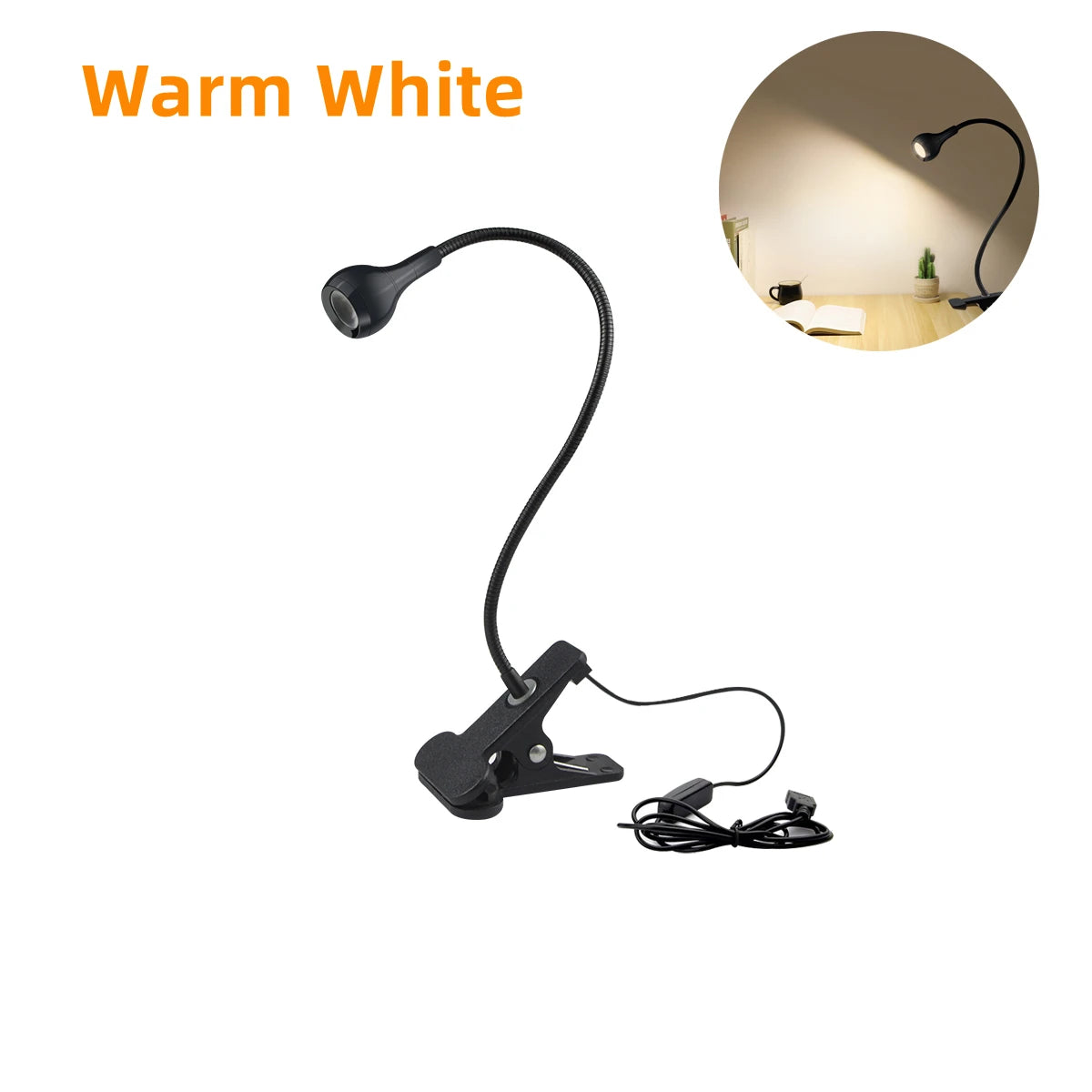 Lampe de bureau à clipser LED 360 ° Table de lecture à col de cygne Flexible, lumière de lecture pour étude, soins des yeux, pince USB, livres, éclairage nocturne