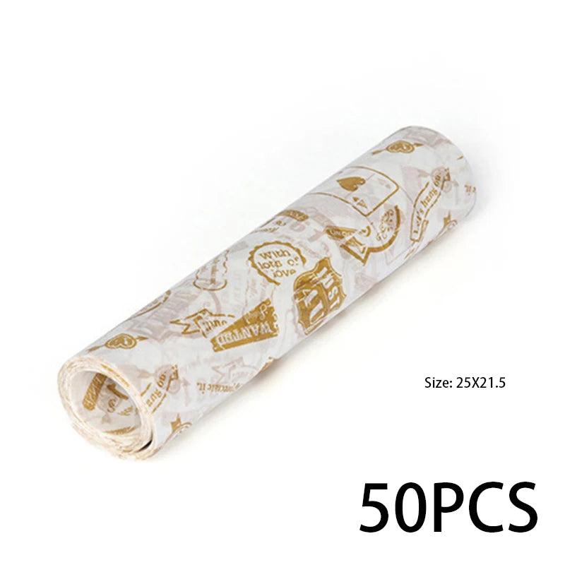 Papier ciré de qualité alimentaire, 50 pièces/lot, papier de graisse, emballages alimentaires, papier d'emballage pour pain, Sandwich, hamburger, frites, papier huilé, outils de cuisson