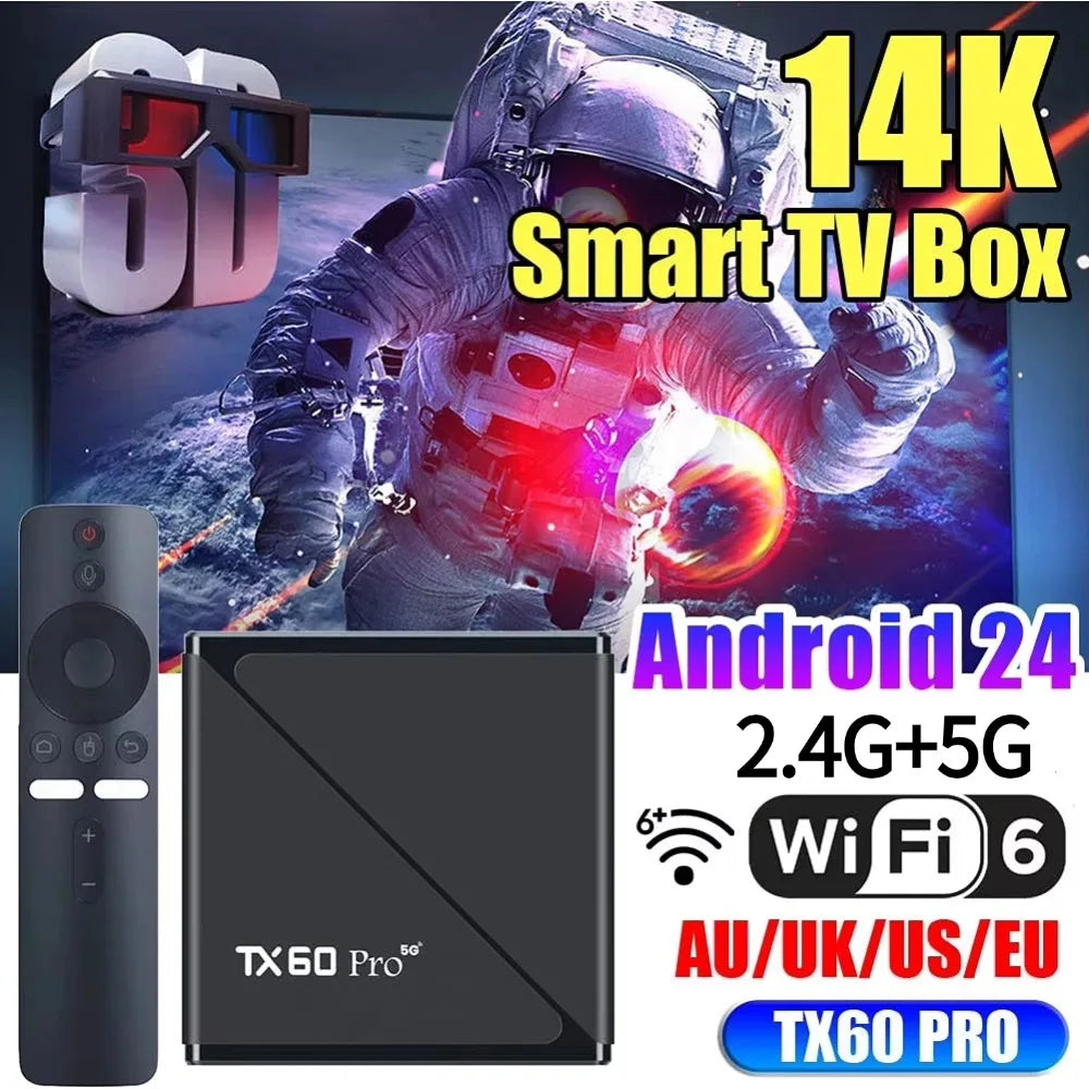 Smart TV Box TX60 PRO Android 24 TV Box 14K 2.4G 5G double WiFi 6 décodeur lecteur multimédia vidéo maison décodeur intelligent