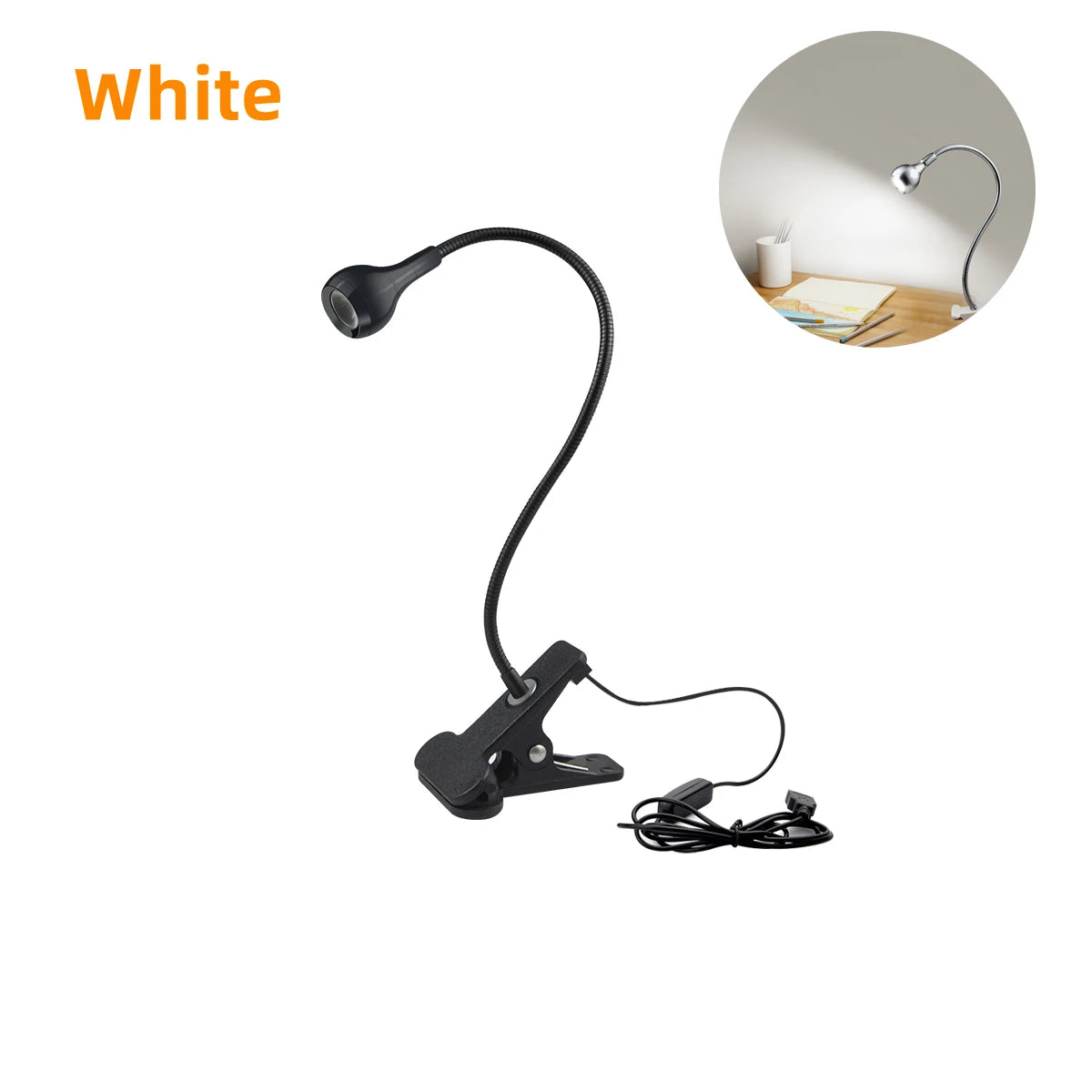 Lampe de bureau à clipser LED 360 ° Table de lecture à col de cygne Flexible, lumière de lecture pour étude, soins des yeux, pince USB, livres, éclairage nocturne