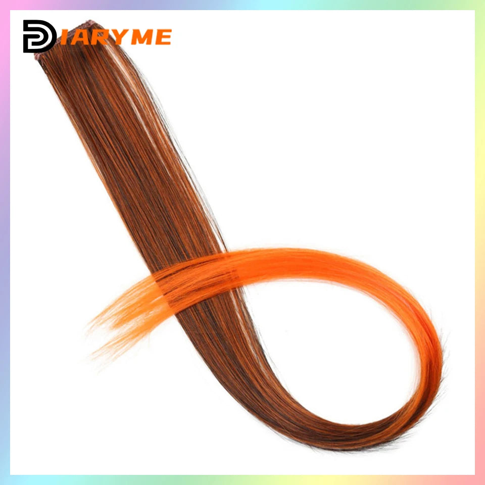 Colorful curly synthetic hair extensions for girls, long clip-in hairpiece, multicolored party strands, wig piece, for women and children
