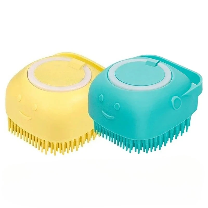 Brosse de bain pour chien, brosse de Massage pour animaux de compagnie, distributeur de shampoing, brosse en Silicone souple, poils en caoutchouc pour chiens et chats, outil de toilettage de douche