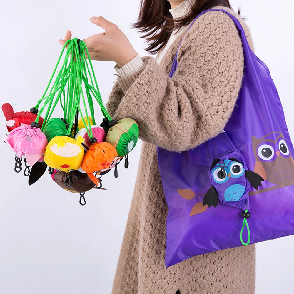 Sac de courses pliable écologique, sac à bandoulière réutilisable de dessin animé, sacs d'épicerie portables pour femmes, fourre-tout de rangement, organisateur de maison