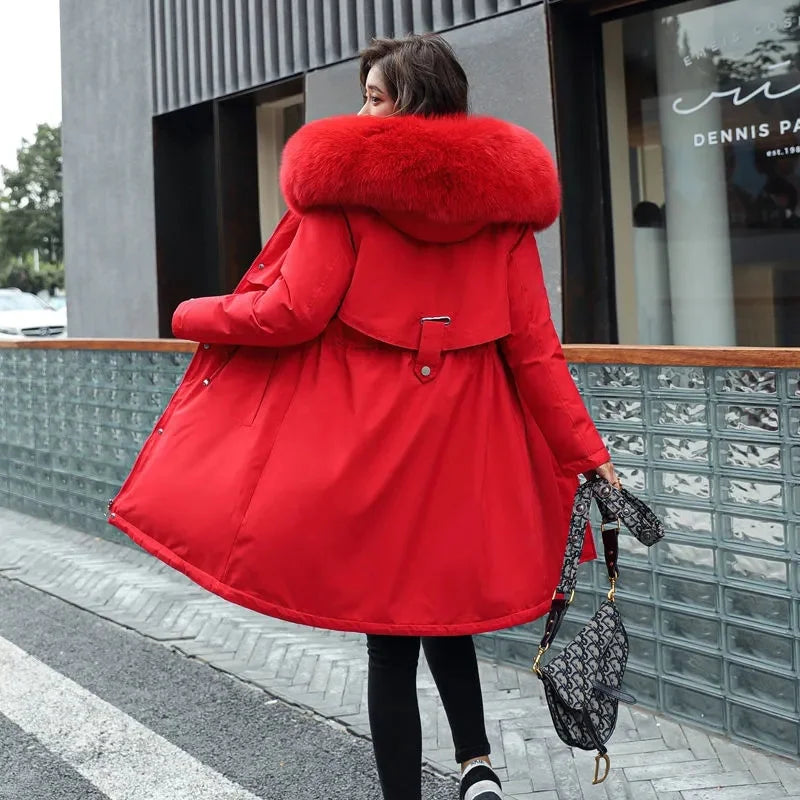 Veste d'hiver 2025 nouvelles femmes Parka vêtements manteau Long doublure en laine veste à capuche col de fourrure épais chaud vêtements de neige rembourré Parka 6XL