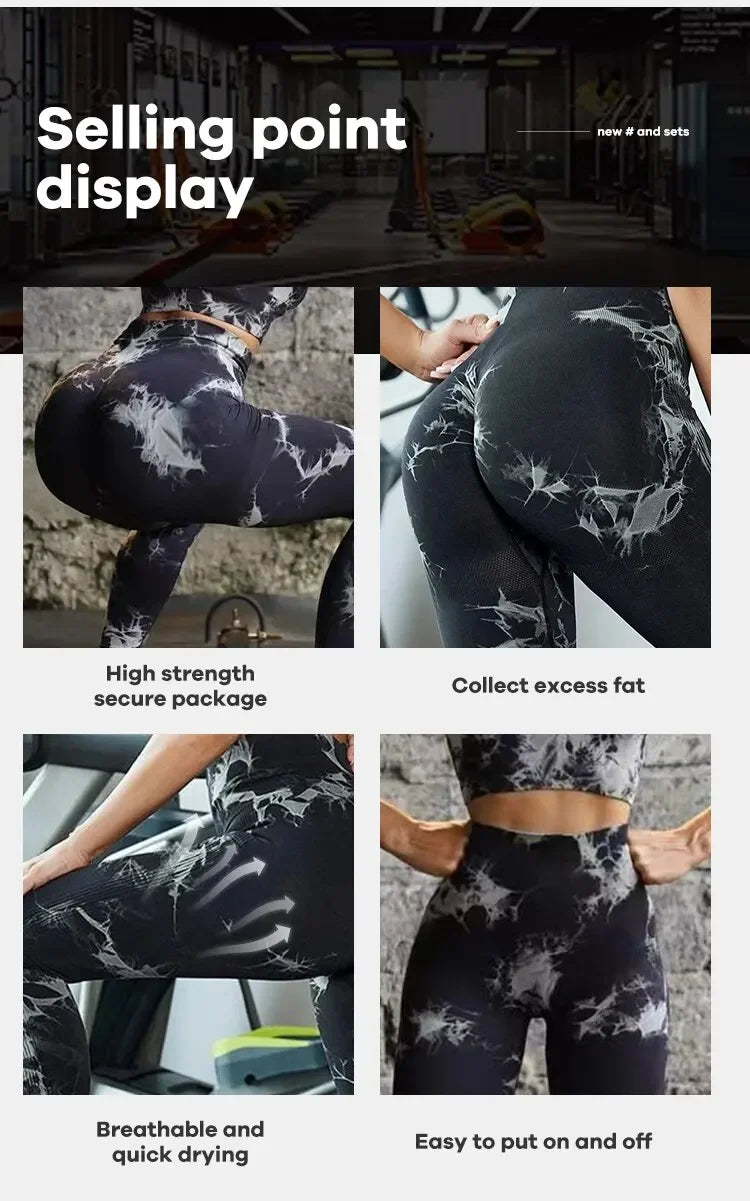 Femmes sans couture cravate colorant Yoga Leggings taille haute Fitness Sexy mode Leggings exercice course levage fesses cyclisme Leggings