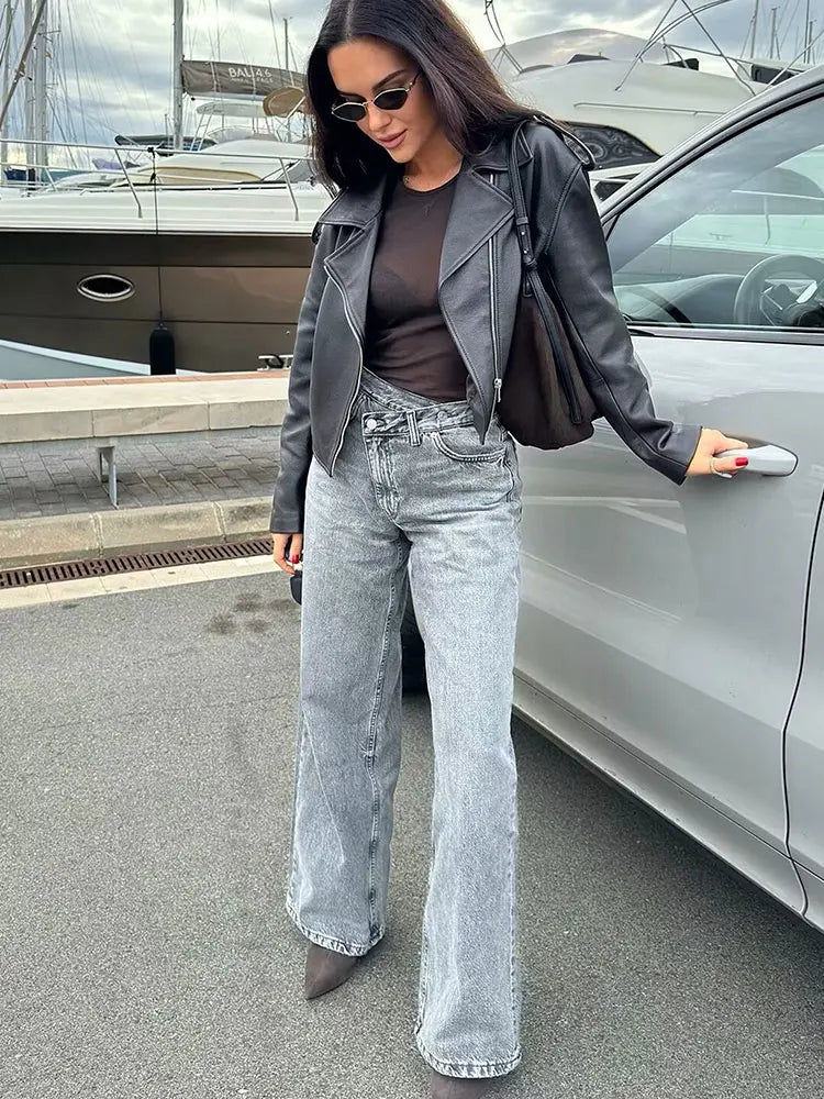 HH femmes 2025 mode jean droit Vintage solide décontracté taille haute jambe large Denim pantalon haute rue dame pantalon jean