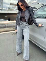 HH femmes 2025 mode jean droit Vintage solide décontracté taille haute jambe large Denim pantalon haute rue dame pantalon jean