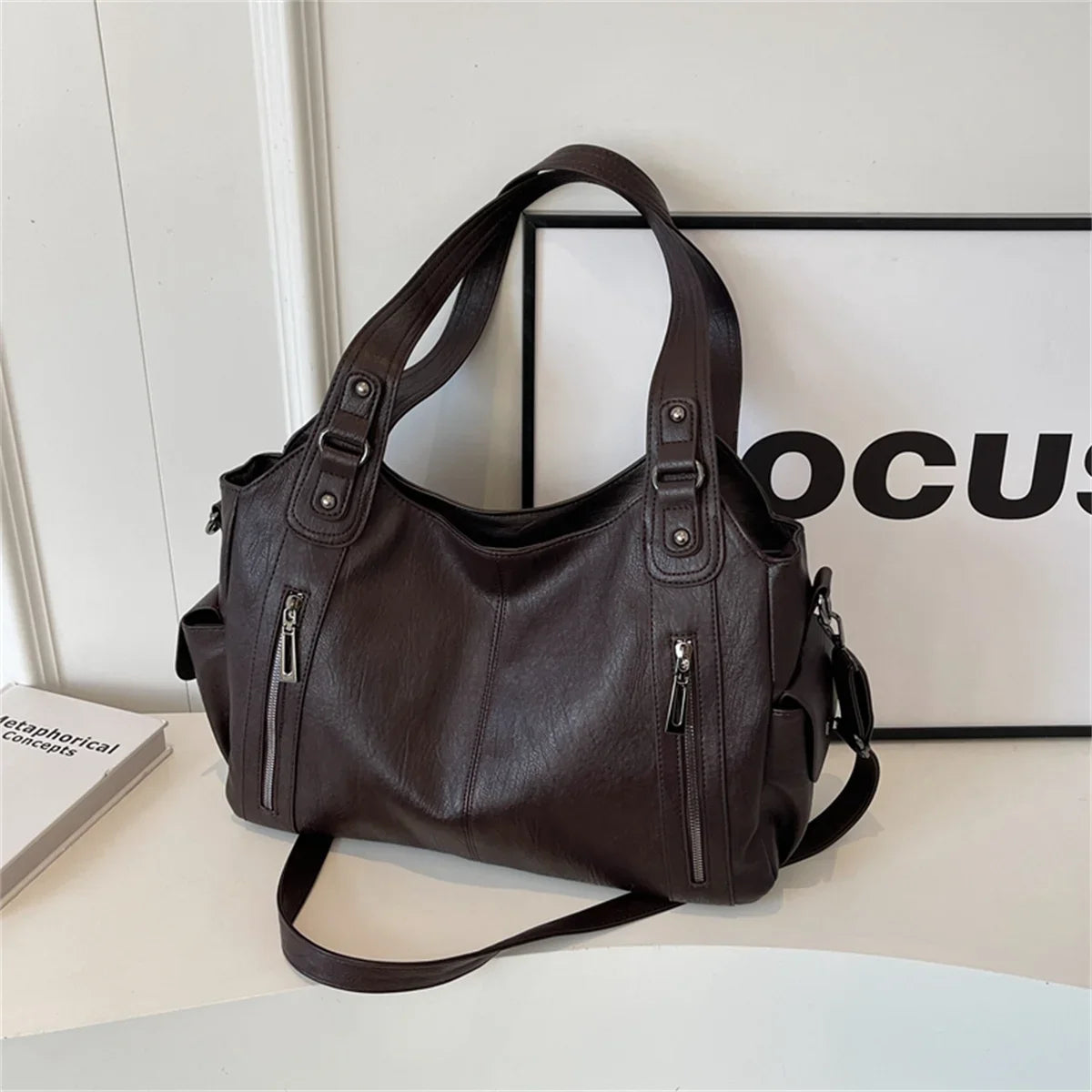Sac à Main de Grande Capacité en Cuir Souple Hobos pour Femme, Grand Fourre-Tout de Style, Sacoche de Shopping