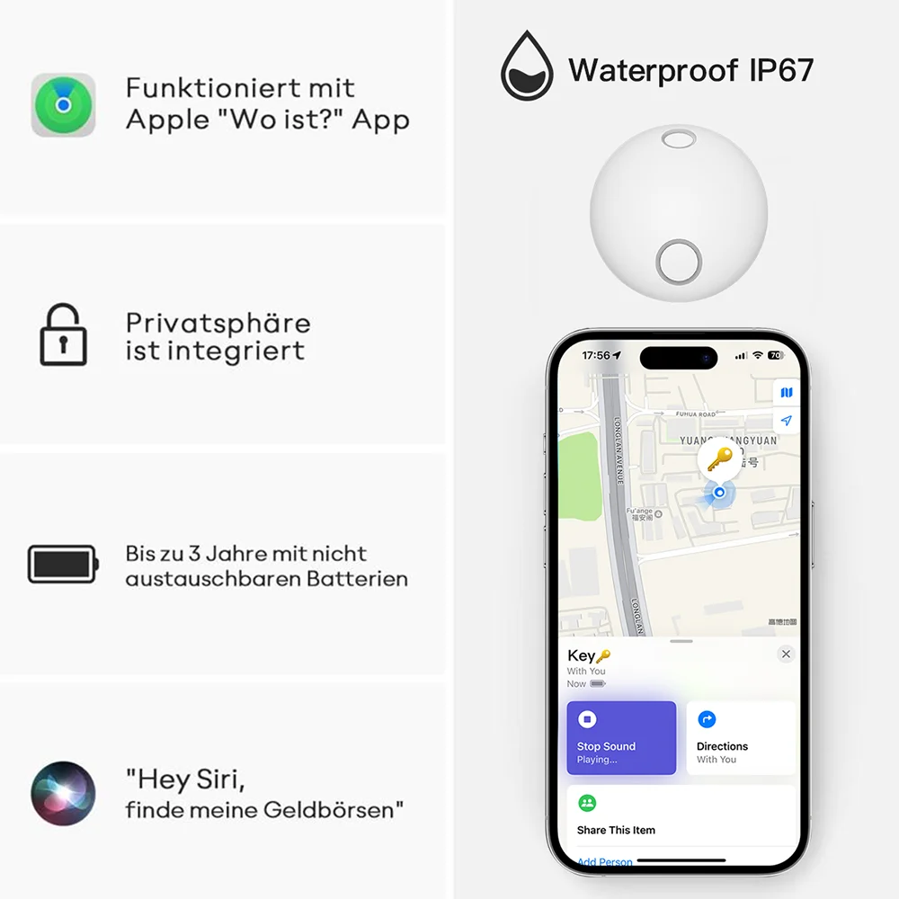 Find My Lost Tracker pour clé de voiture, localisateur de porte-bagages, longue durée de vie de la batterie, anti-perte, intelligent, iOS (uniquement)