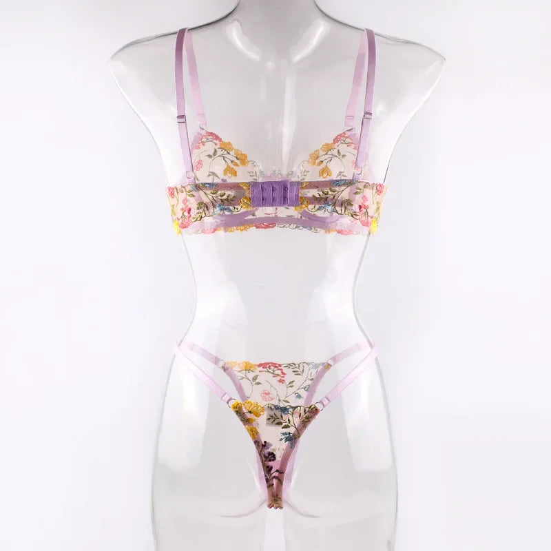 Ensemble de Lingerie érotique pour femmes, sous-vêtements féminins, Perspective Porno, vêtements de nuit en dentelle, ensemble de soutien-gorge Sexy pour culottes sexuelles