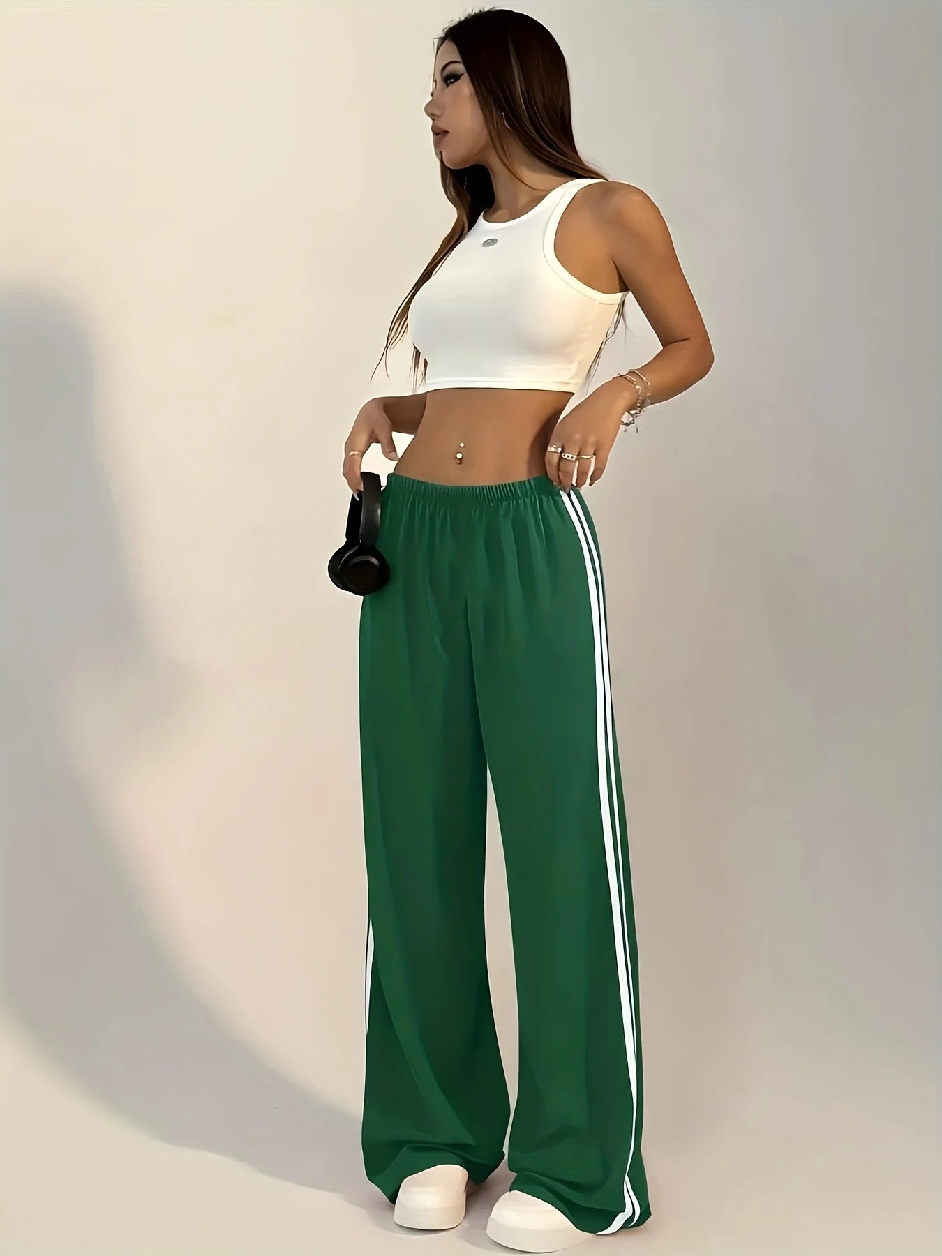 Women's casual long pants, fashionable versatile pants, spring and autumn style, solid color pants for girls