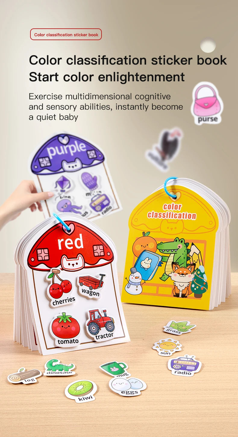 Livre silencieux pour bébés, jouet éducatif, apprentissage précoce, reconnaissance des couleurs avec Velcro, bâton réutilisable, Pages de pelage, jeu interactif