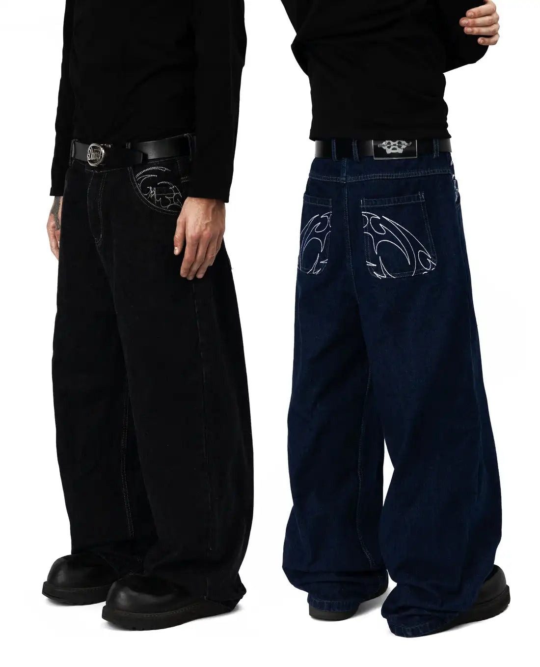 Retro 90s street-style embroidered jeans for men and women, R&amp;B, solid color, straight leg, women's, Y2K, Harajuku, Hip Hop, punk style