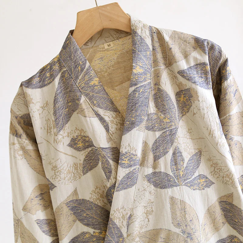 Peignoir en coton pour hommes, nouveau Style, couleur assortie, grande taille, vêtements de maison, pyjama Yukata, printemps et automne 2024