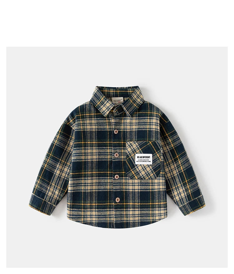 Chemises à manches longues en coton pour enfants, chemisier à carreaux, haut décontracté, vêtements pour bébé, col, garçons, 2-7 ans, nouveau, 2025