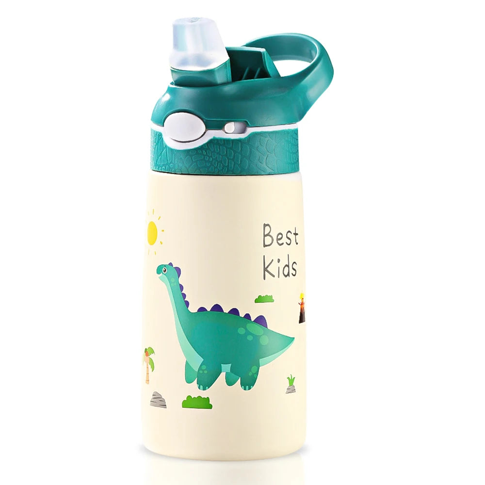400ML enfants bouteille d'eau dessin animé Animal tasse pour enfants avec paille en acier inoxydable flaques sous vide bouteille Thermos tasse thermique tasses