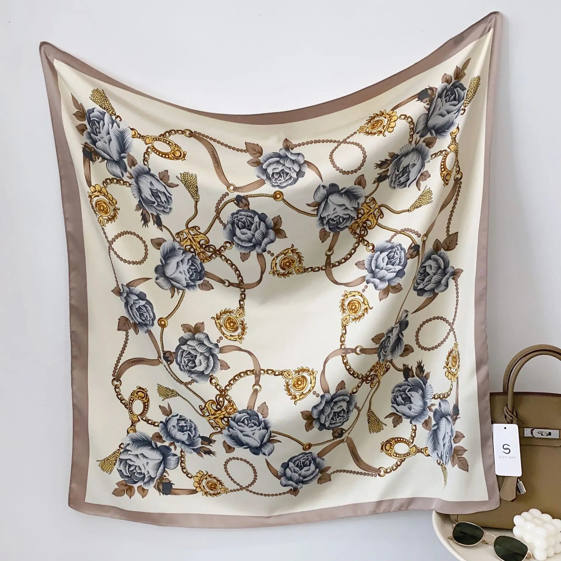 Foulard en sergé de fleurs pour femmes, châle de protection solaire, hijab féminin, enveloppes de cheveux, foulard de la présidence, bandanda, nouveau design