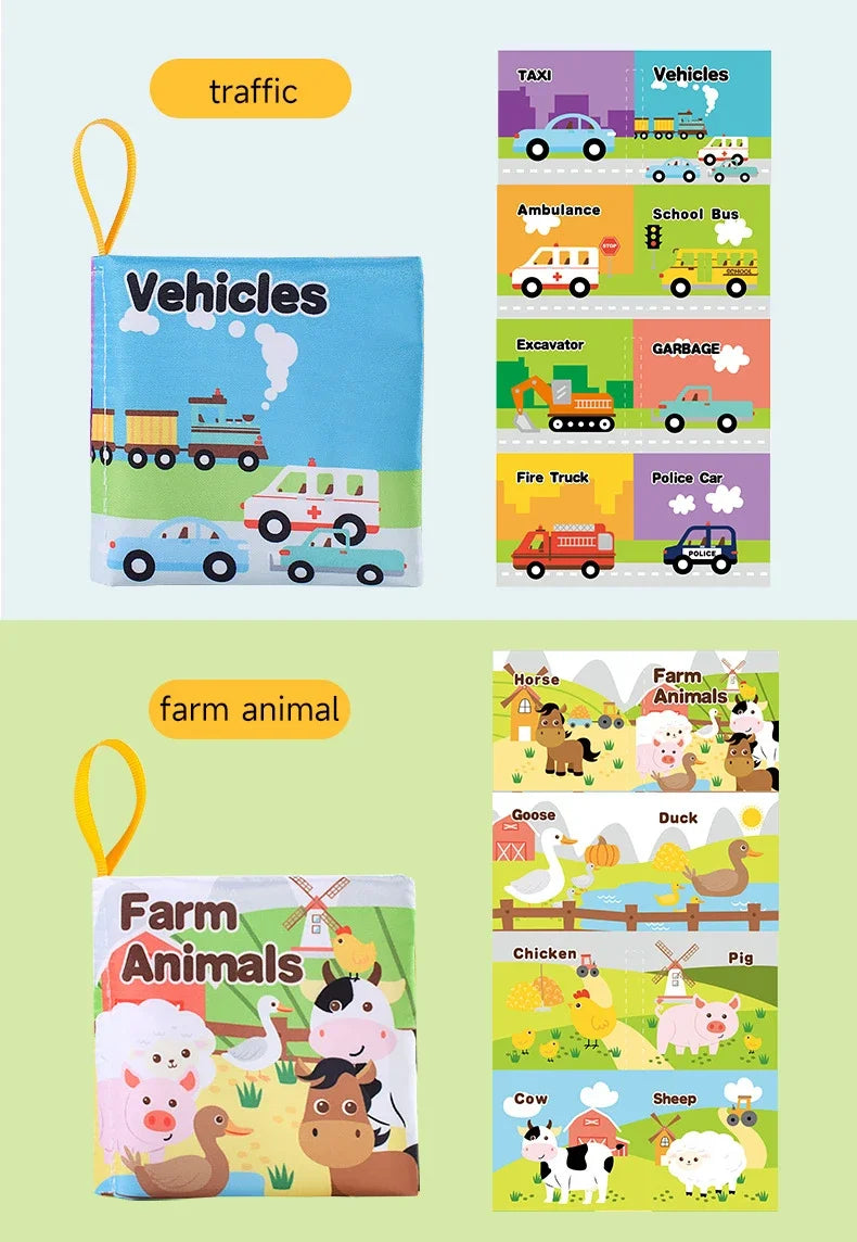 Livre de grillades doux pour enfants, jouets pour enfants précoces, son de bruissement, fruits, nombres d'animaux, moyens de transport alimentaires