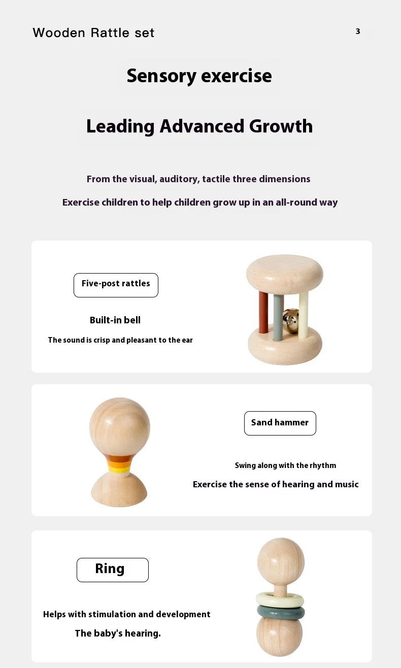 Ensemble de jouets en bois pour nourrissons et tout-petits, jouets d'écoute et de préhension, hochets, barils de pluie, hochets, cadeaux de vacances pour bébé, 7 pièces