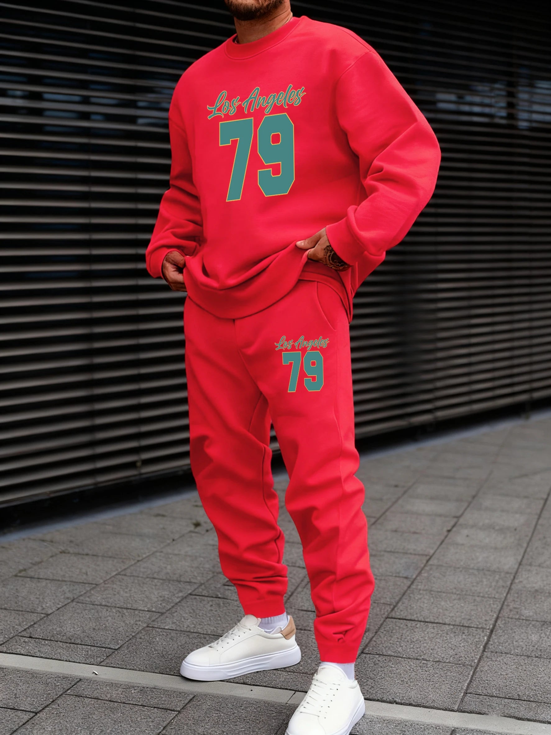 Los Angeles numéro 79 lettre imprimer homme sweat ensemble décontracté col rond pull automne polaire pantalons de survêtement doux Sport ensembles de hommes