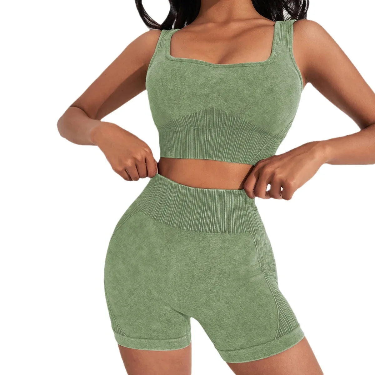 Ensemble de yoga taille haute sans couture pour femme, short de course, soutien-gorge de sport antichoc, séchage rapide, entraînement de fitness, trempé, 2 pièces