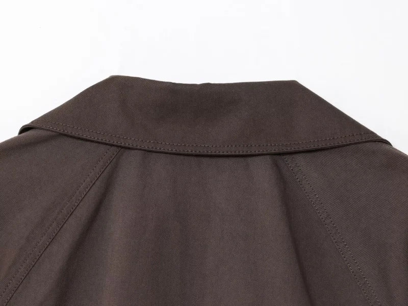 ETJ Autumn 2025 New Collection Women's British Style Double-Breasted Lapel Mesh Colour Belted Casual Trench Coat